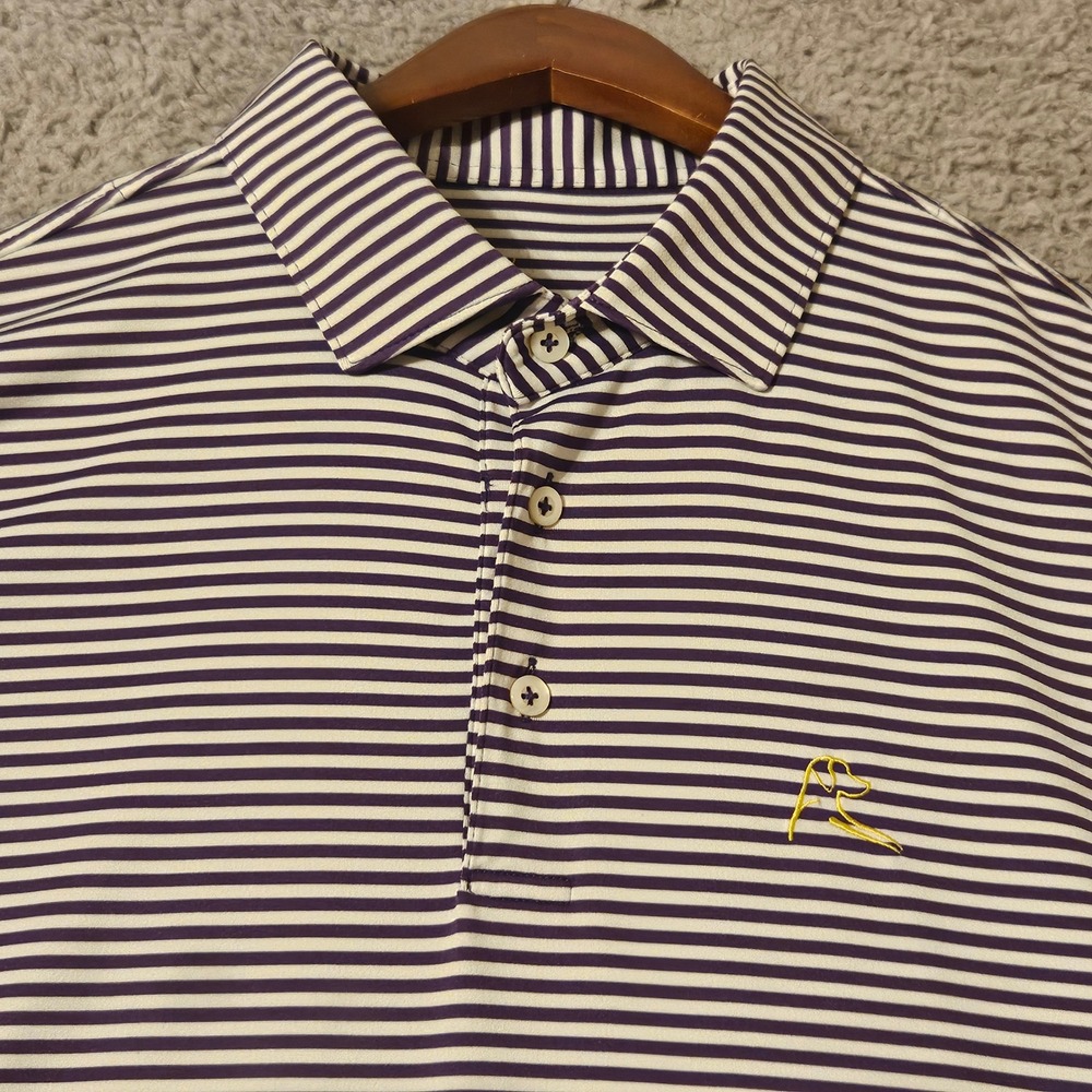Rhoback Mens Purple White Striped Performance Golf Polo Shirt Size Large L Logo